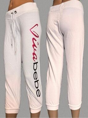 Bebe Y2K White/Pink Sweatpant Capri Pants